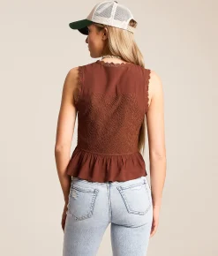 Miss Me Front Tie Tank Top Copper Brown Online