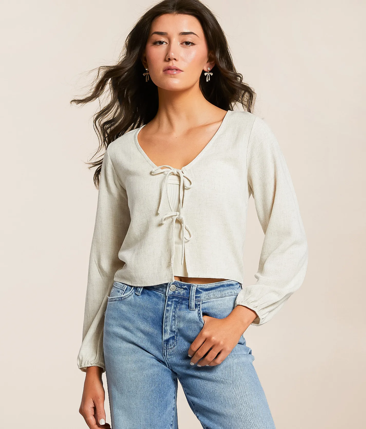 Tops | Willow & Root Front Tie Top Natural