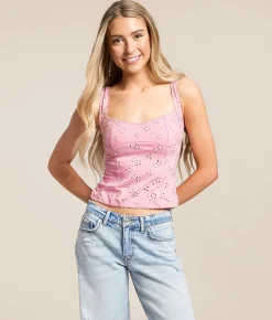 Tops | Free People Full Bloom Eyelet Cropped Cami Tank Top Black