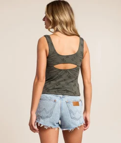 Free People Full Bloom Eyelet Tank Top Hunter Green New