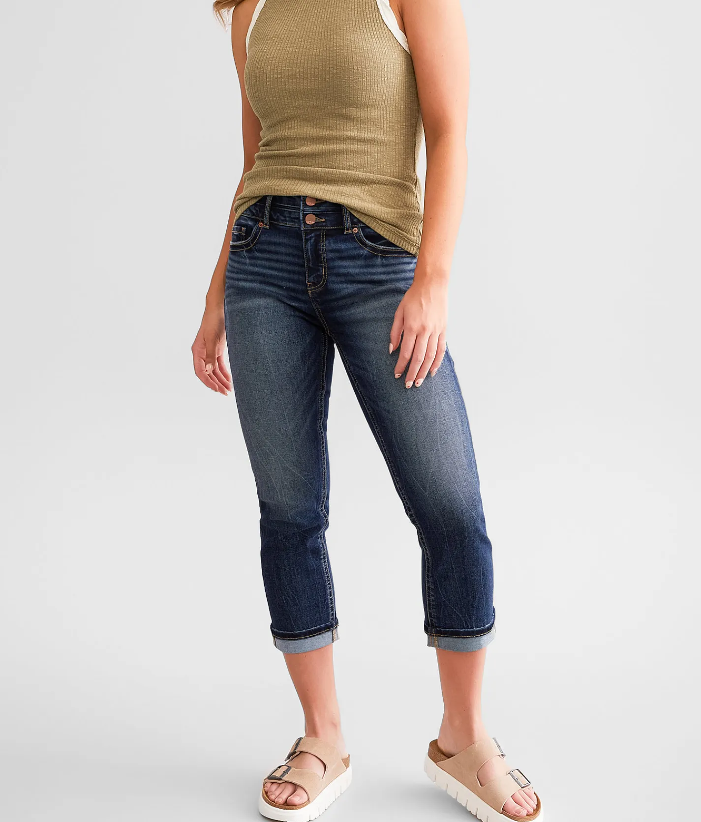 BKE Gabby Cuffed Stretch Capri Jean Vinson 3 Discount