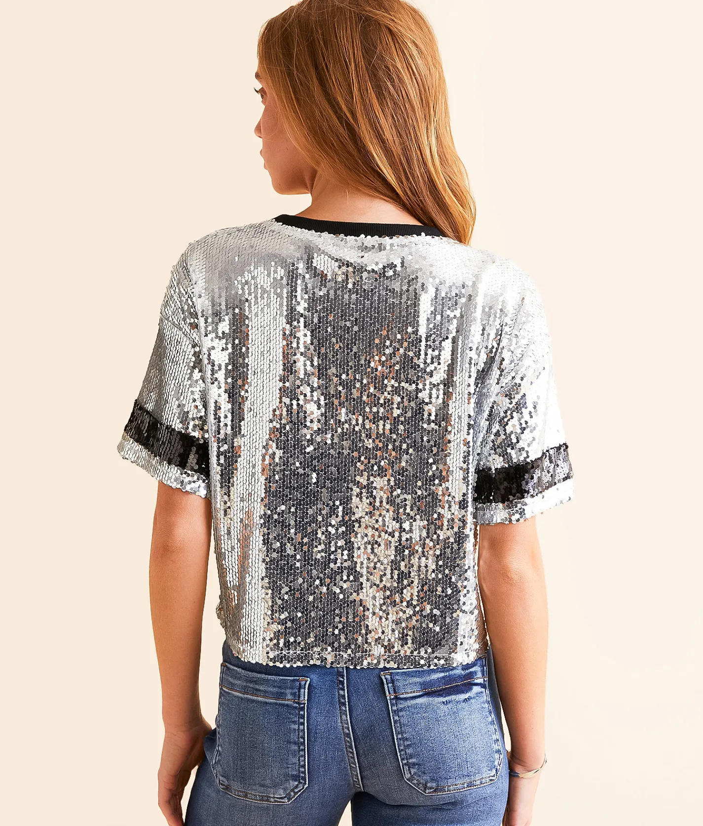 DH Apparel Game Day Sequin Cropped Top Silver