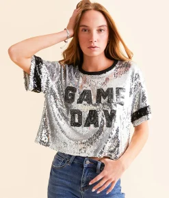 DH Apparel Game Day Sequin Cropped Top Silver