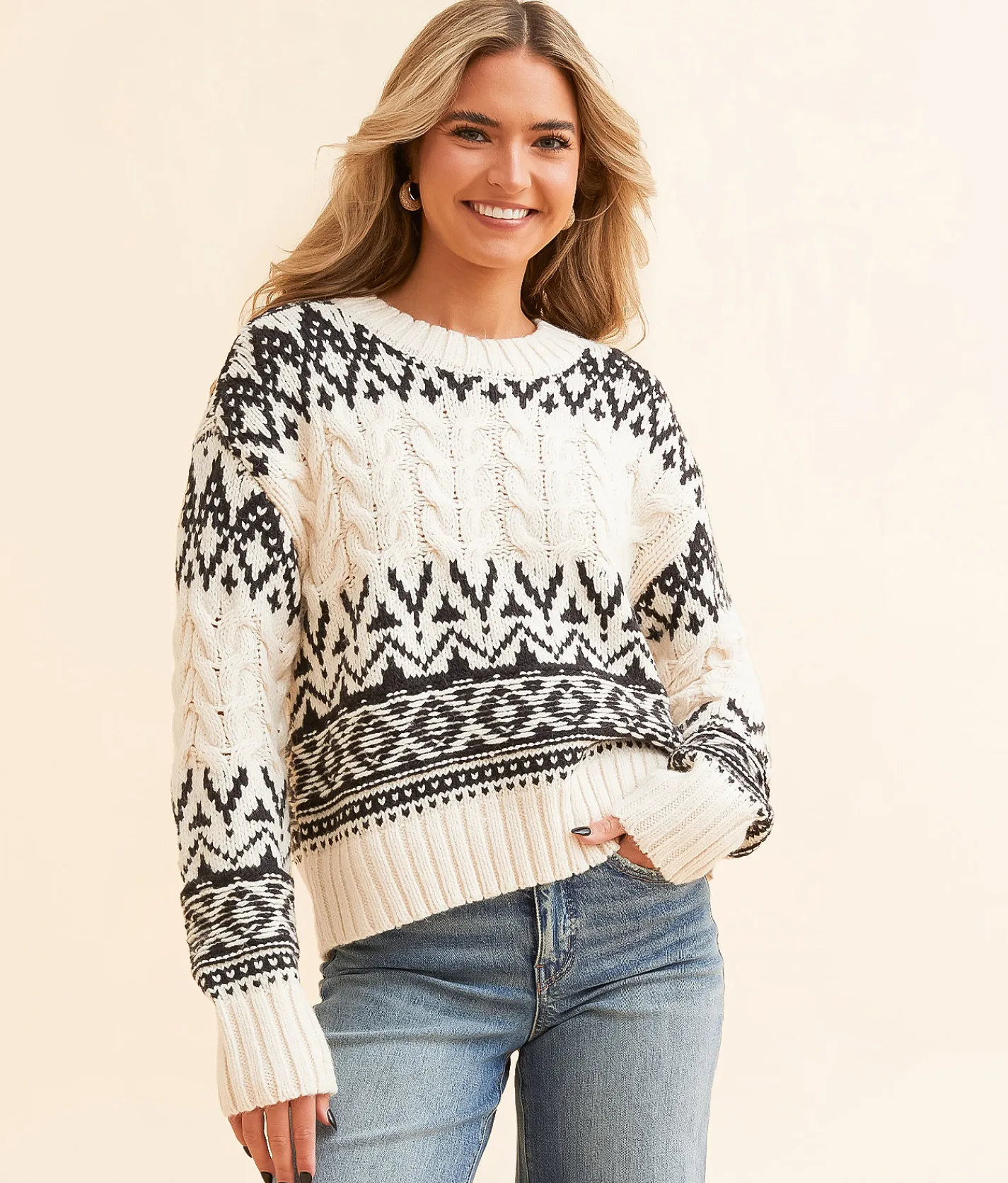 Z Supply Garland Fairisle Sweater Sea Salt New