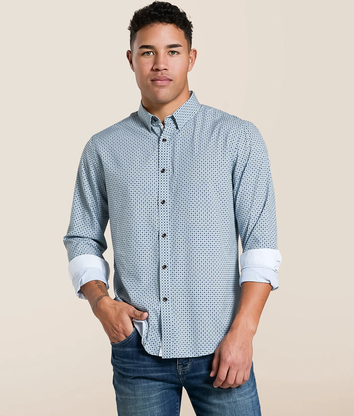 Tops | J.B. Holt Geo Athletic Performance Stretch Shirt Blue