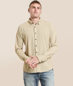 J.B. Holt Geo Athletic Performance Stretch Shirt Cream Brown Best