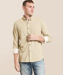 J.B. Holt Geo Athletic Performance Stretch Shirt Cream Brown Best