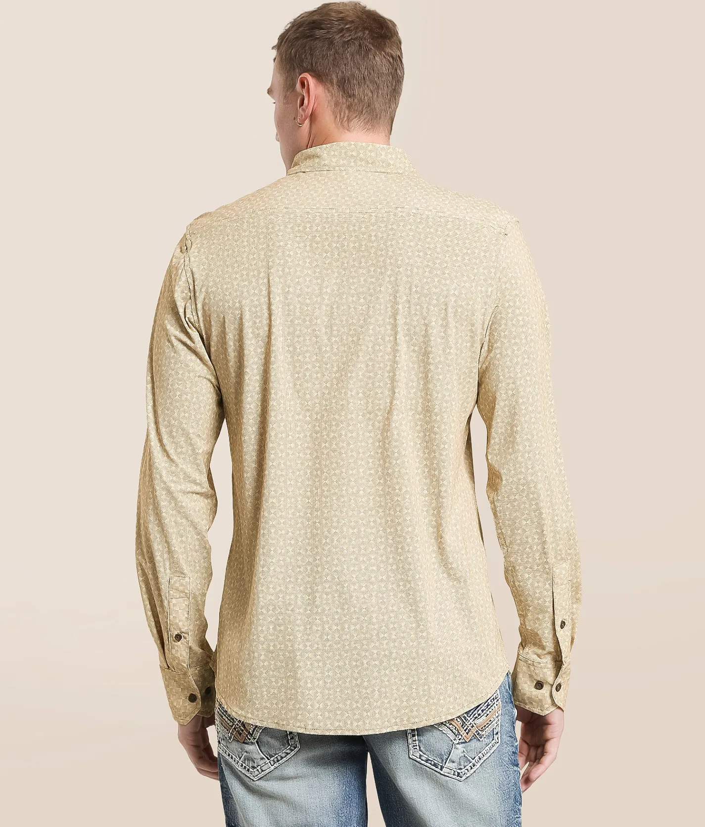 J.B. Holt Geo Athletic Performance Stretch Shirt Cream Brown Best
