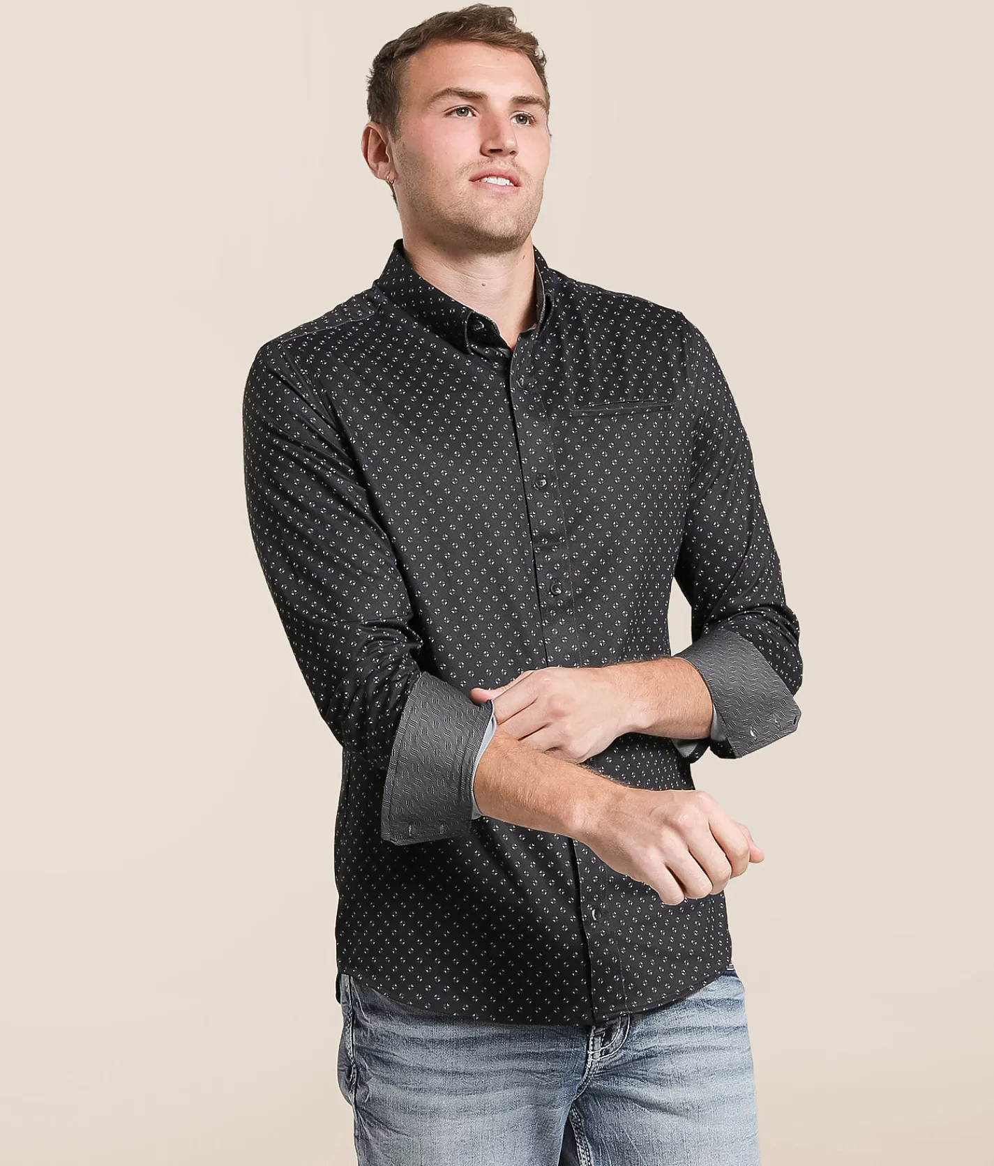 J.B. Holt Geo Knit Standard Performance Shirt Black Grey