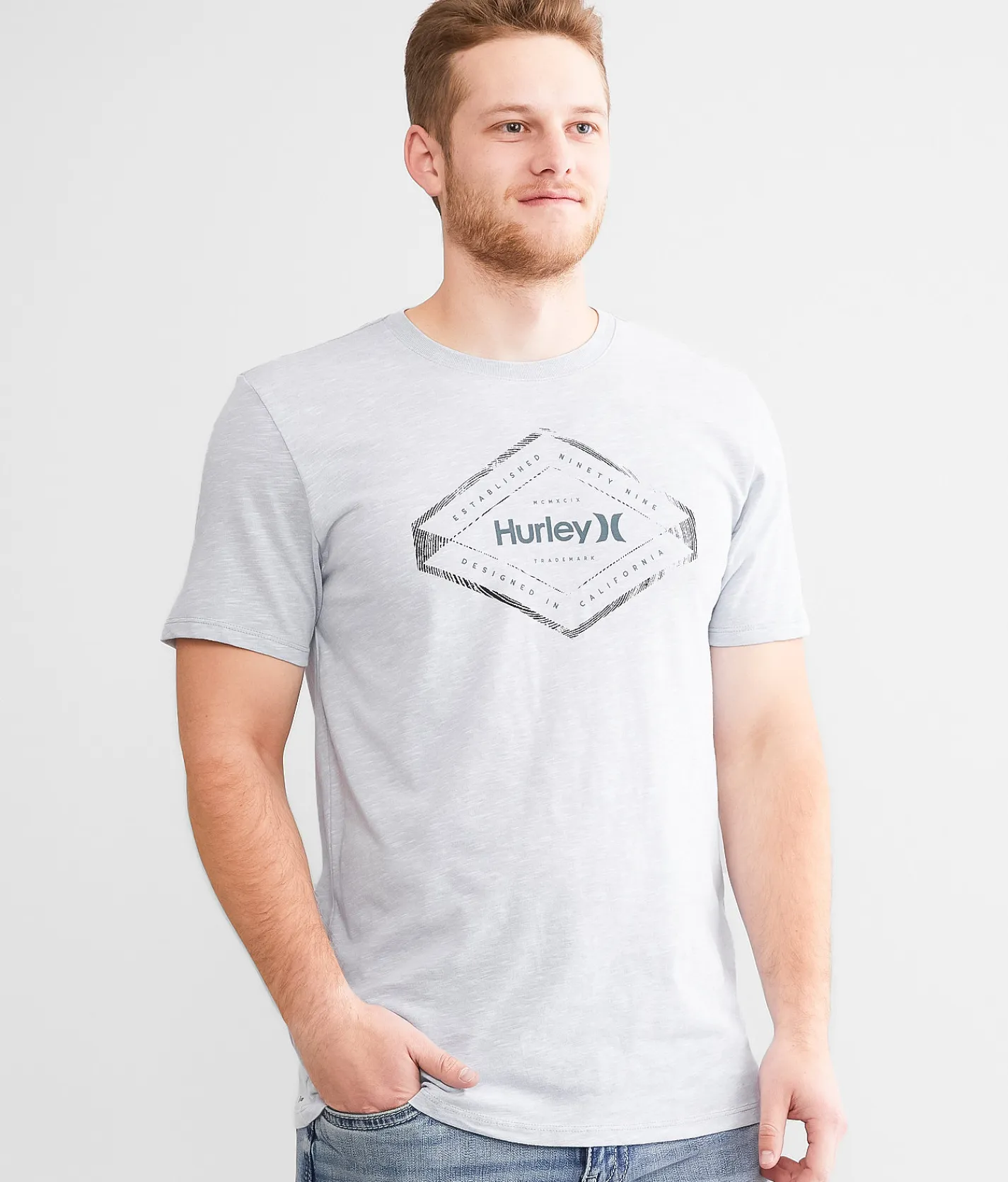 Hurley Geometric T-Shirt Wolf Grey New