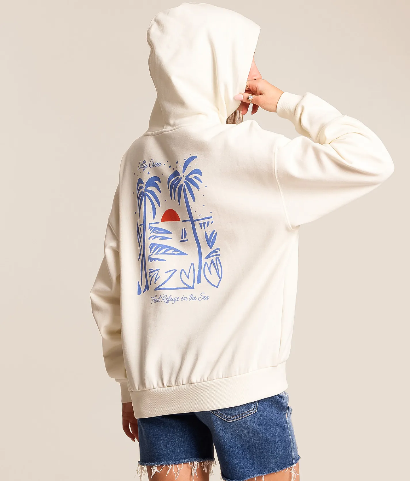 Tops | Salty Crew Geo Palm Hooded Sweatshirt Off White