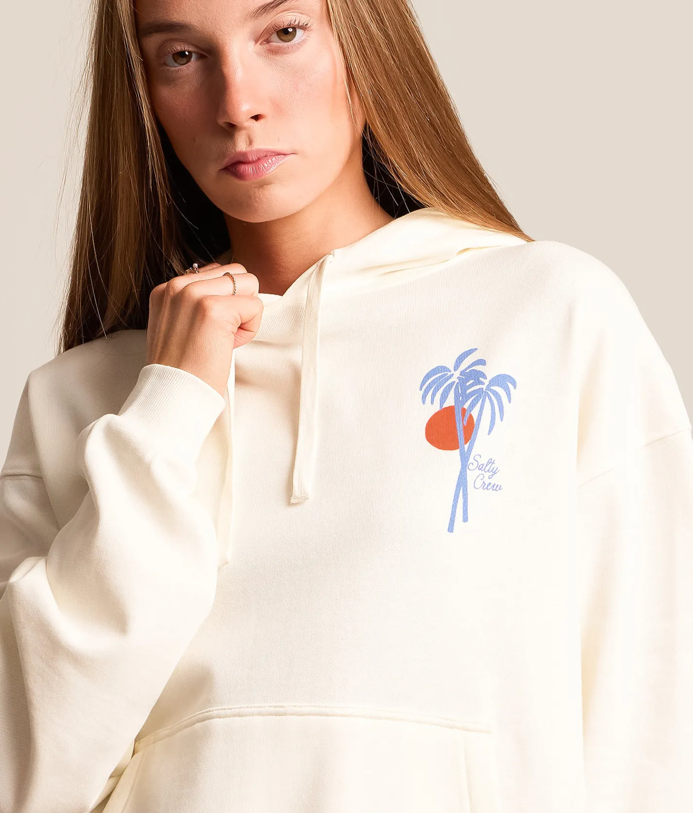 Tops | Salty Crew Geo Palm Hooded Sweatshirt Off White