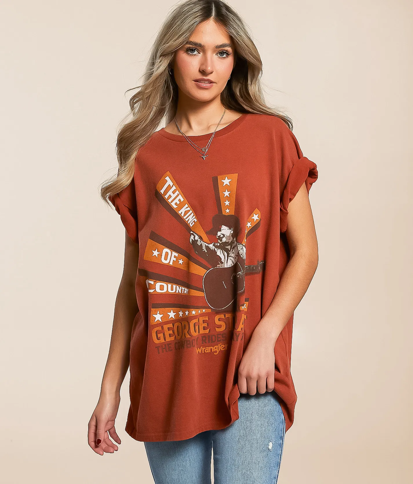Wrangler® George Strait Oversized Band T-Shirt Arabian Spice Sale