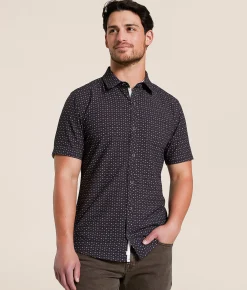 J.B. Holt Geo Tailored Performance Stretch Shirt Black Cream Brown New