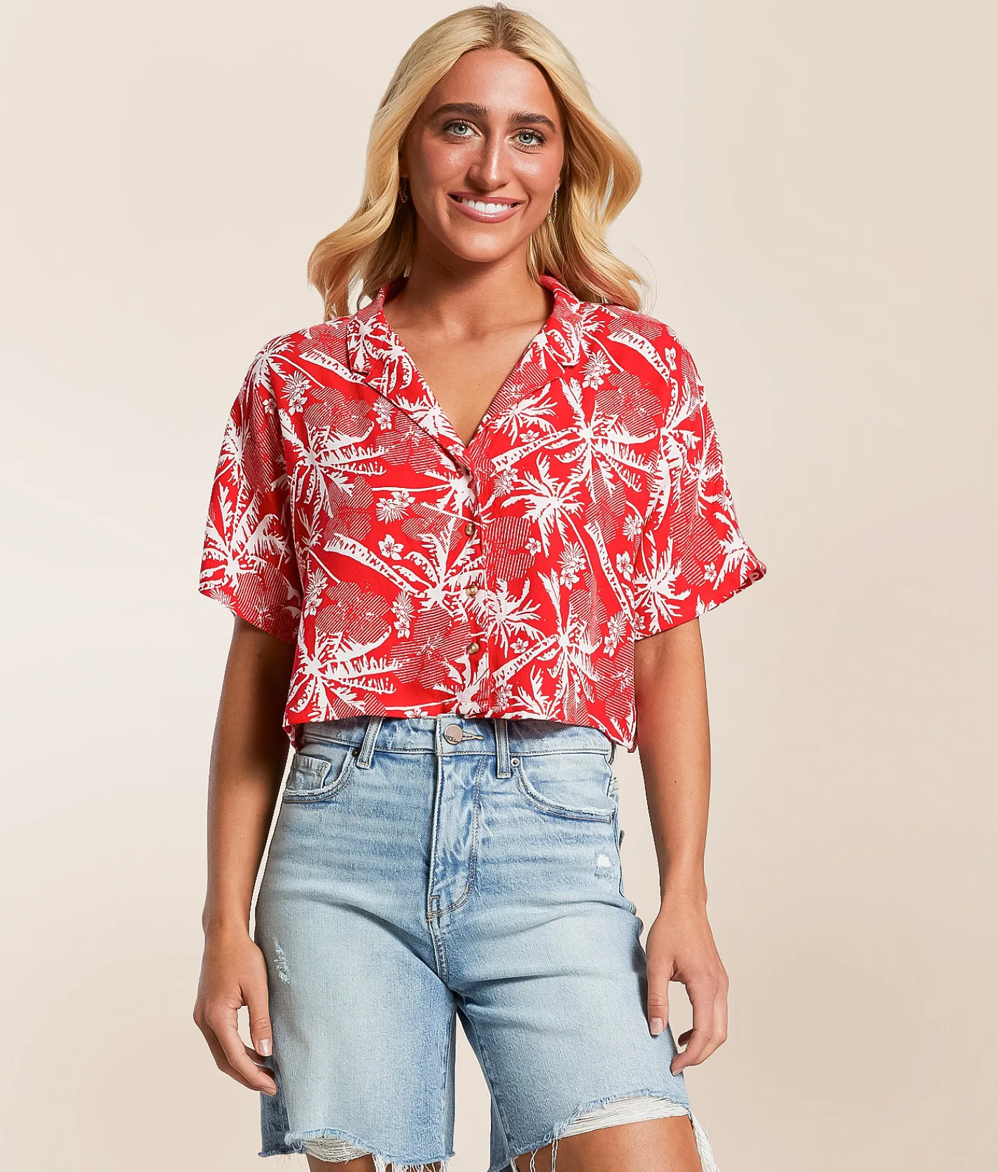 Hurley Getaway Cropped Shirt Float Red Discount