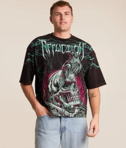 Tops|Graphic T-Shirts | Affliction Ghost Image T-Shirt Black Brown Lava Wash