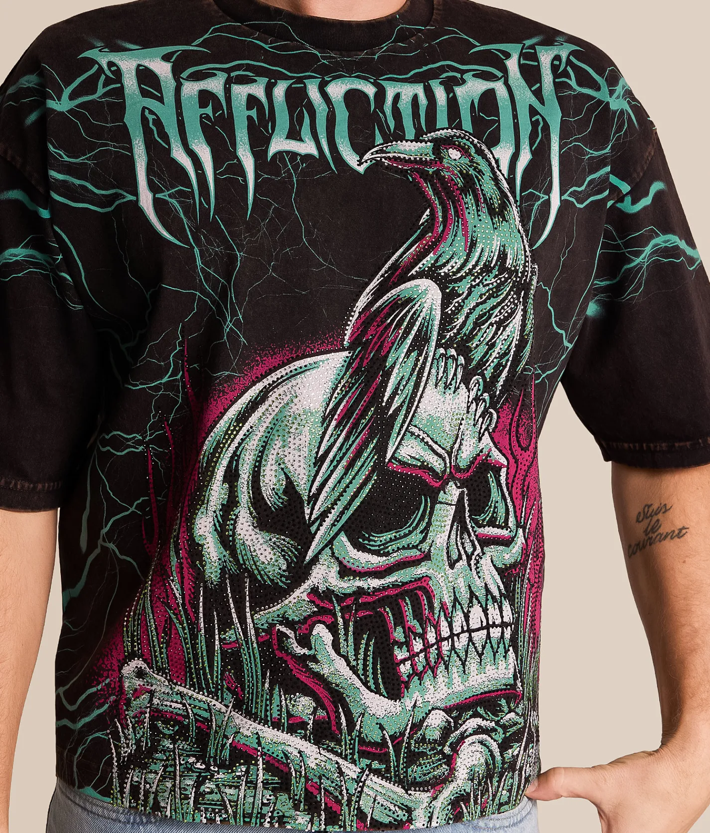 Tops|Graphic T-Shirts | Affliction Ghost Image T-Shirt Black Brown Lava Wash
