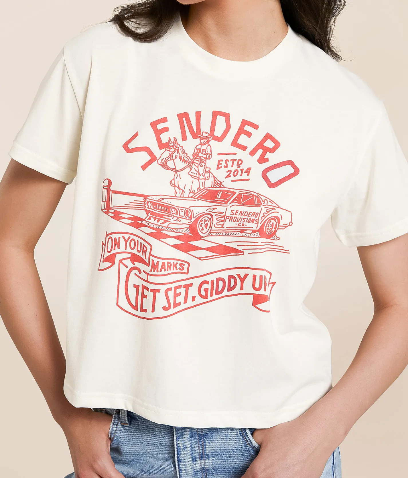 Tops | Sendero Provisions Co. Giddy Up Cropped T-Shirt Vintage White