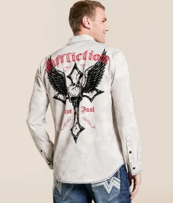 Affliction Gilded Light Stretch Shirt Beige Clearance