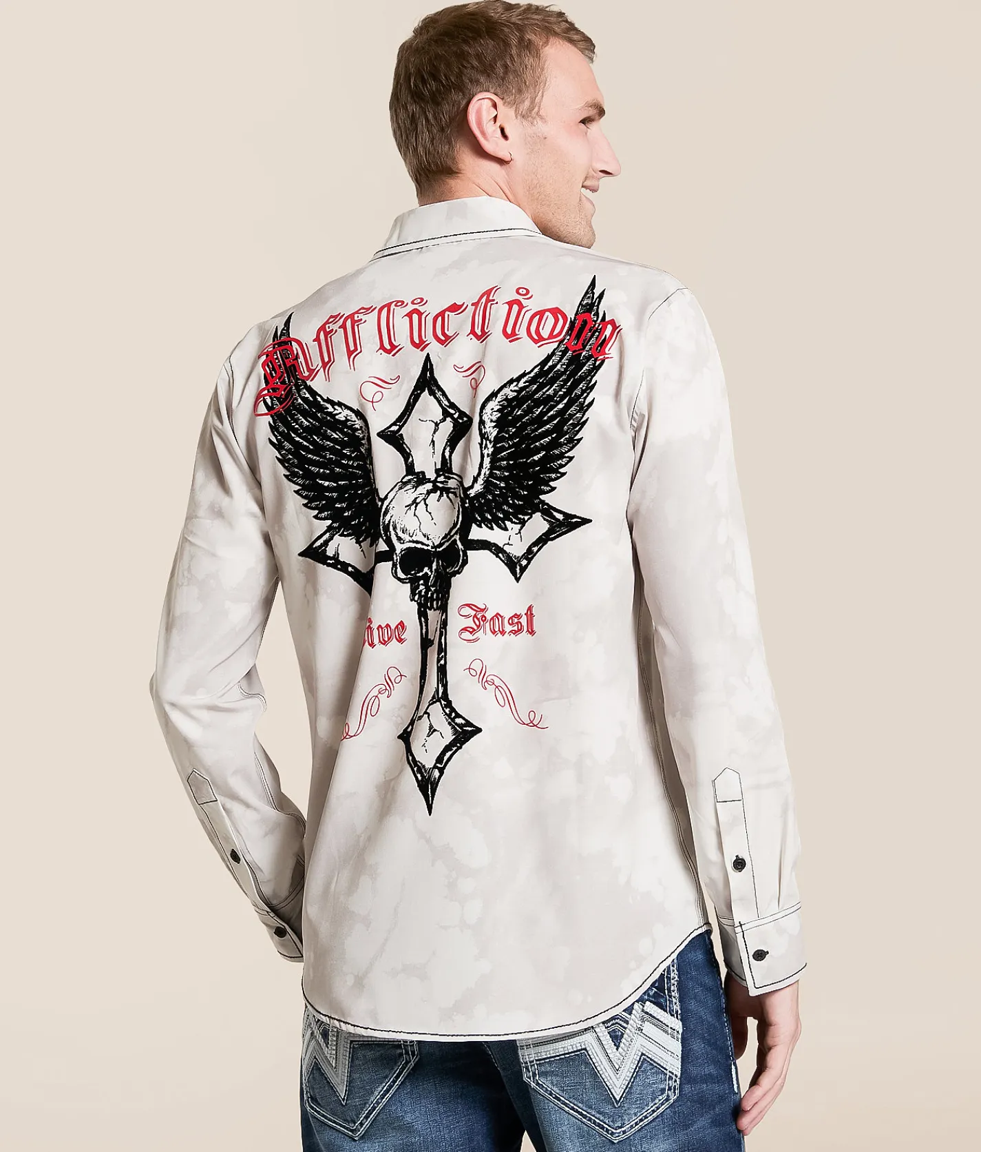 Affliction Gilded Light Stretch Shirt Beige Clearance