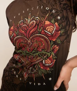Affliction Gilded Messiah T-Shirt Chocolate Brown Lava Wash Clearance