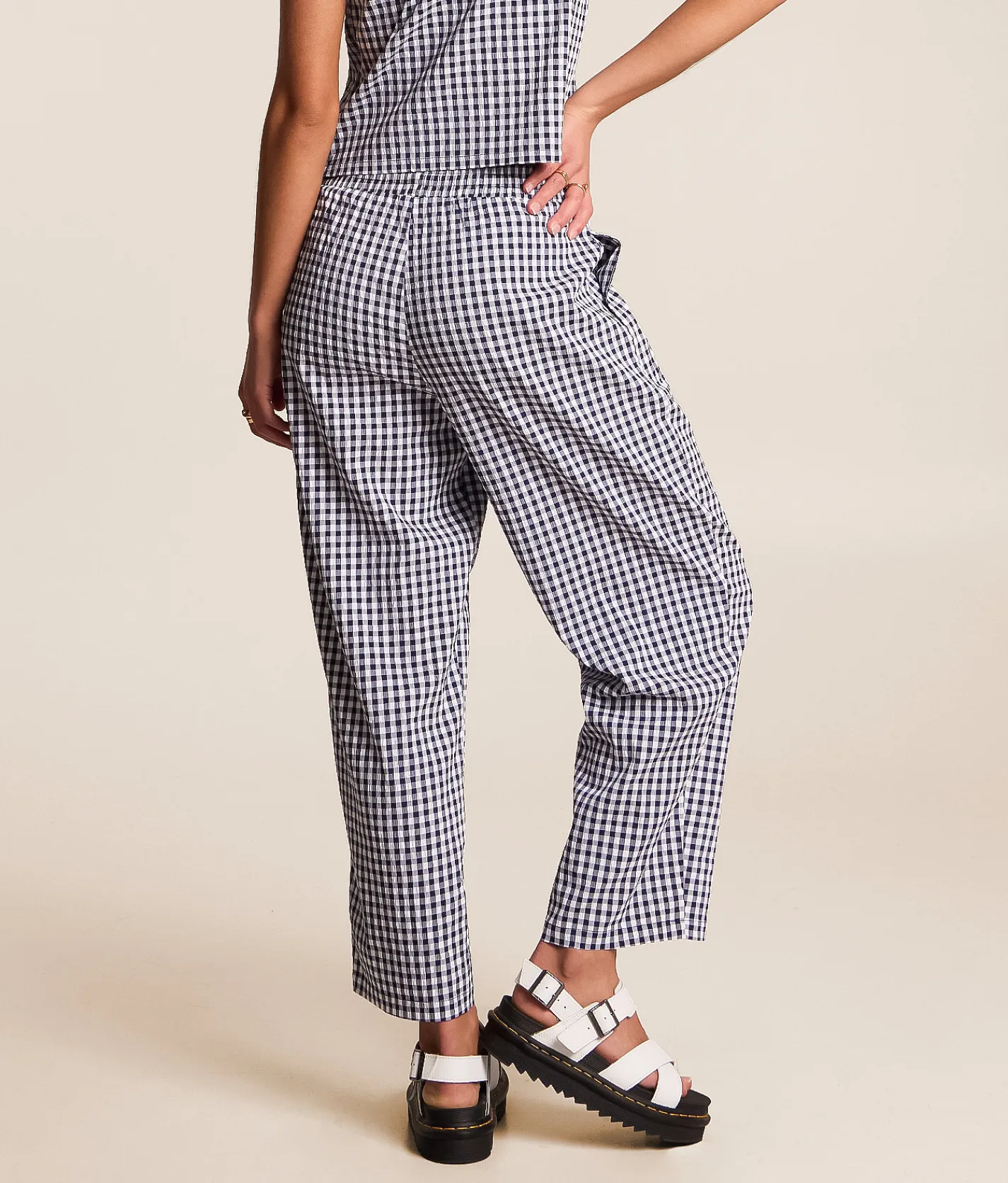 Willow & Root Gingham Taper Cropped Pant Navy New
