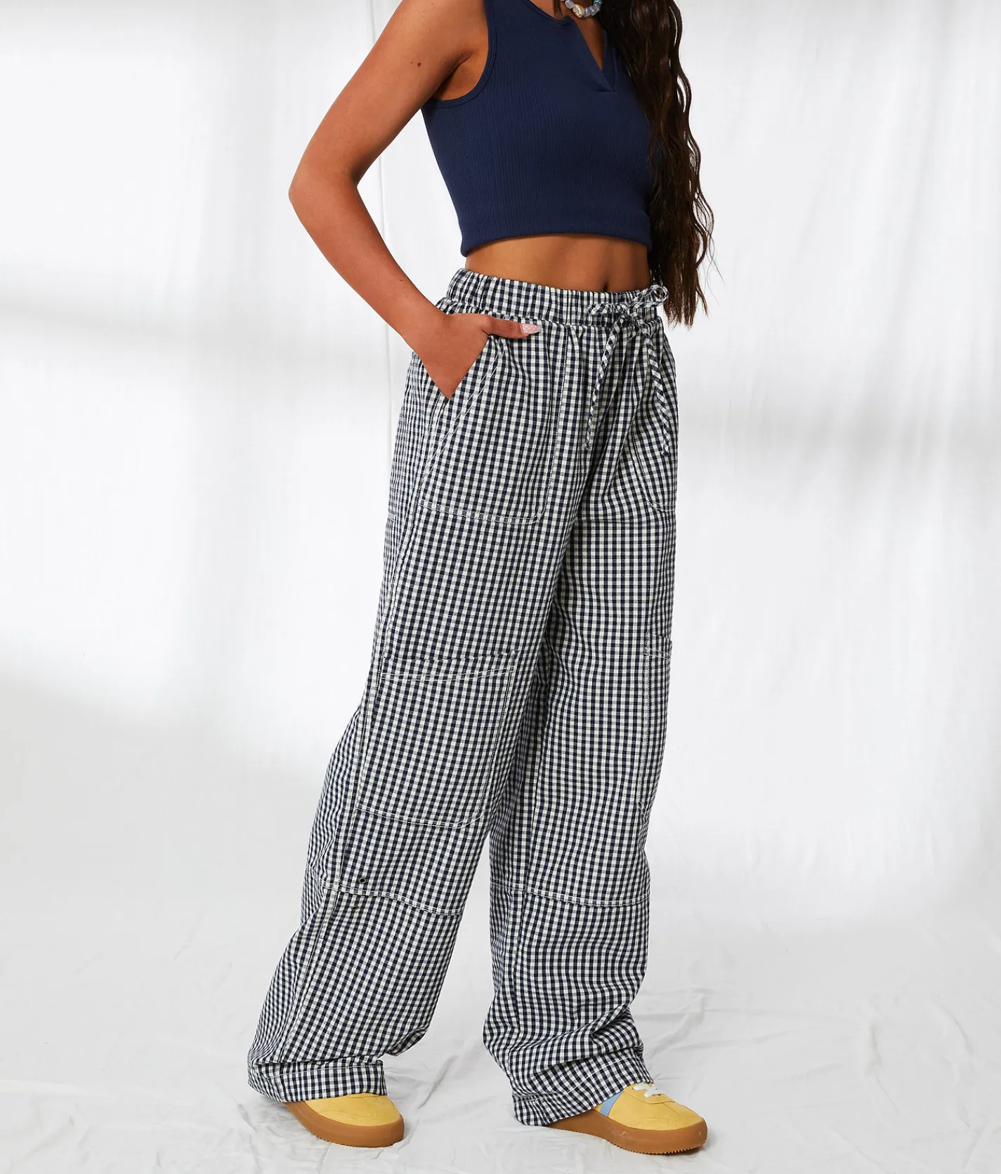 Bottoms | 33 Coastal Gingham Wide Leg Utility Pant Mood Indigo Gingham