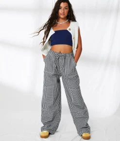 Bottoms | 33 Coastal Gingham Wide Leg Utility Pant Mood Indigo Gingham