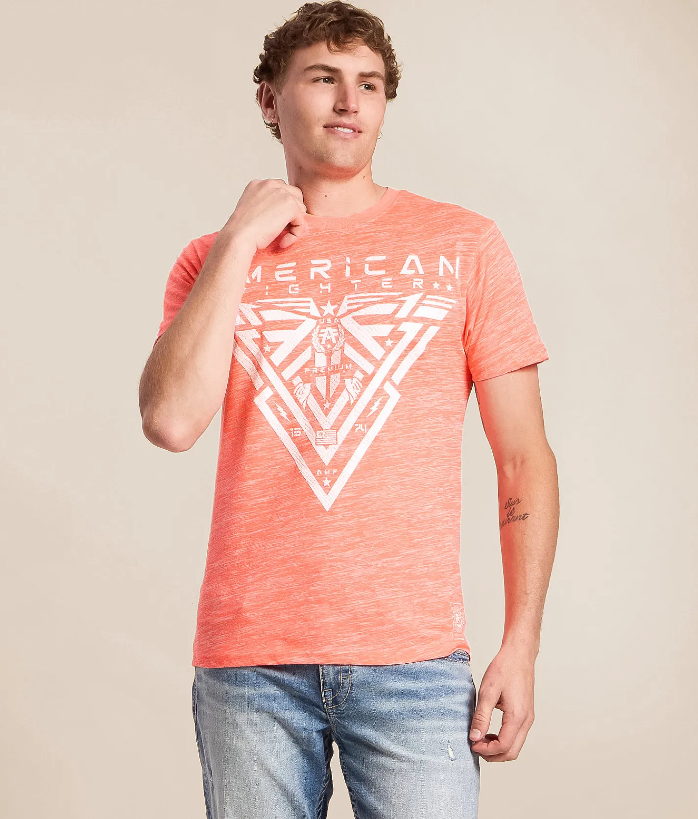 Tops|Graphic T-Shirts | American Fighter Glenside T-Shirt Dark Coral