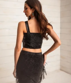 Sterling & Stitch Glitter Star Corset Cropped Tank Top Black Hot