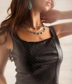 Sterling & Stitch Glitter Star Corset Cropped Tank Top Black Hot