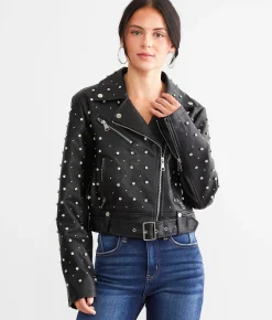 Azalea Wang Glitz Cropped Faux Leather Jacket Black