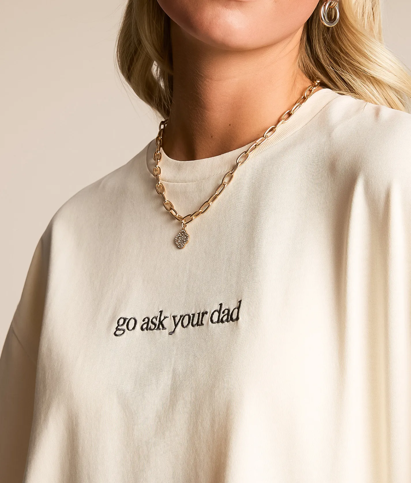 Tops | Modish Rebel Go Ask Your Dad Oversized T-Shirt Beige