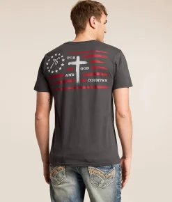 Tops|Graphic T-Shirts | Howitzer God & Country T-Shirt Grey Pinstripe