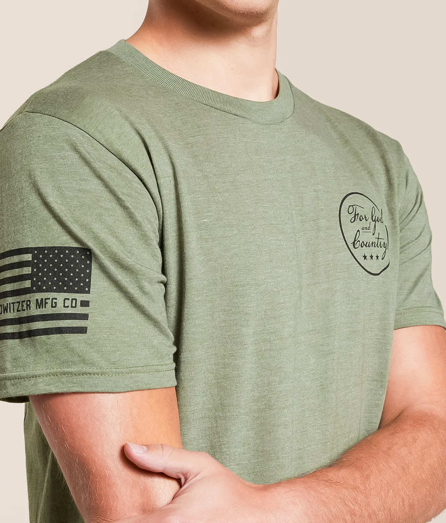 Tops|Graphic T-Shirts | Howitzer God & Country T-Shirt Olive Heather