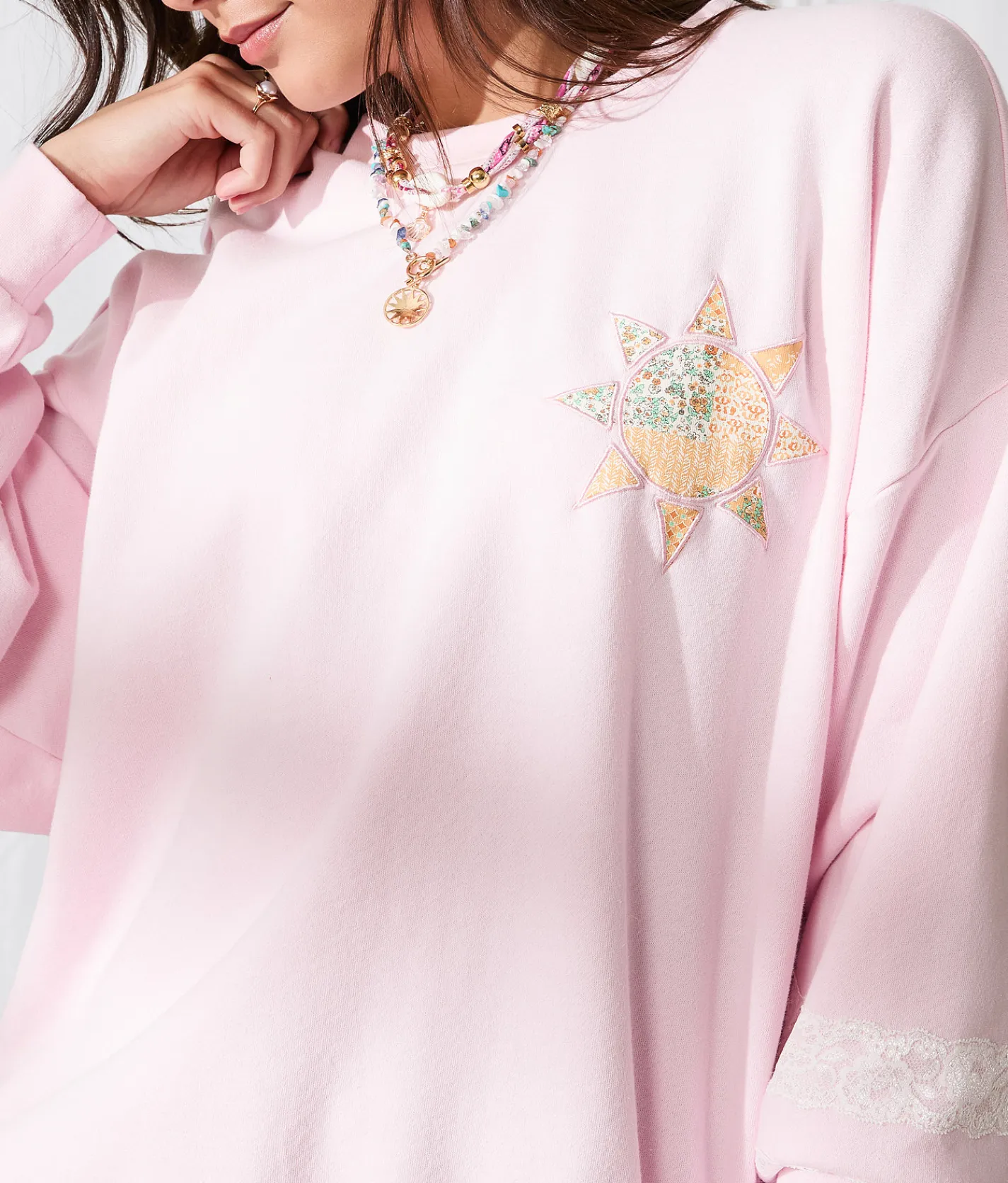 33 Coastal Golden Hour Lace Pullover Ballerina Pink Outlet