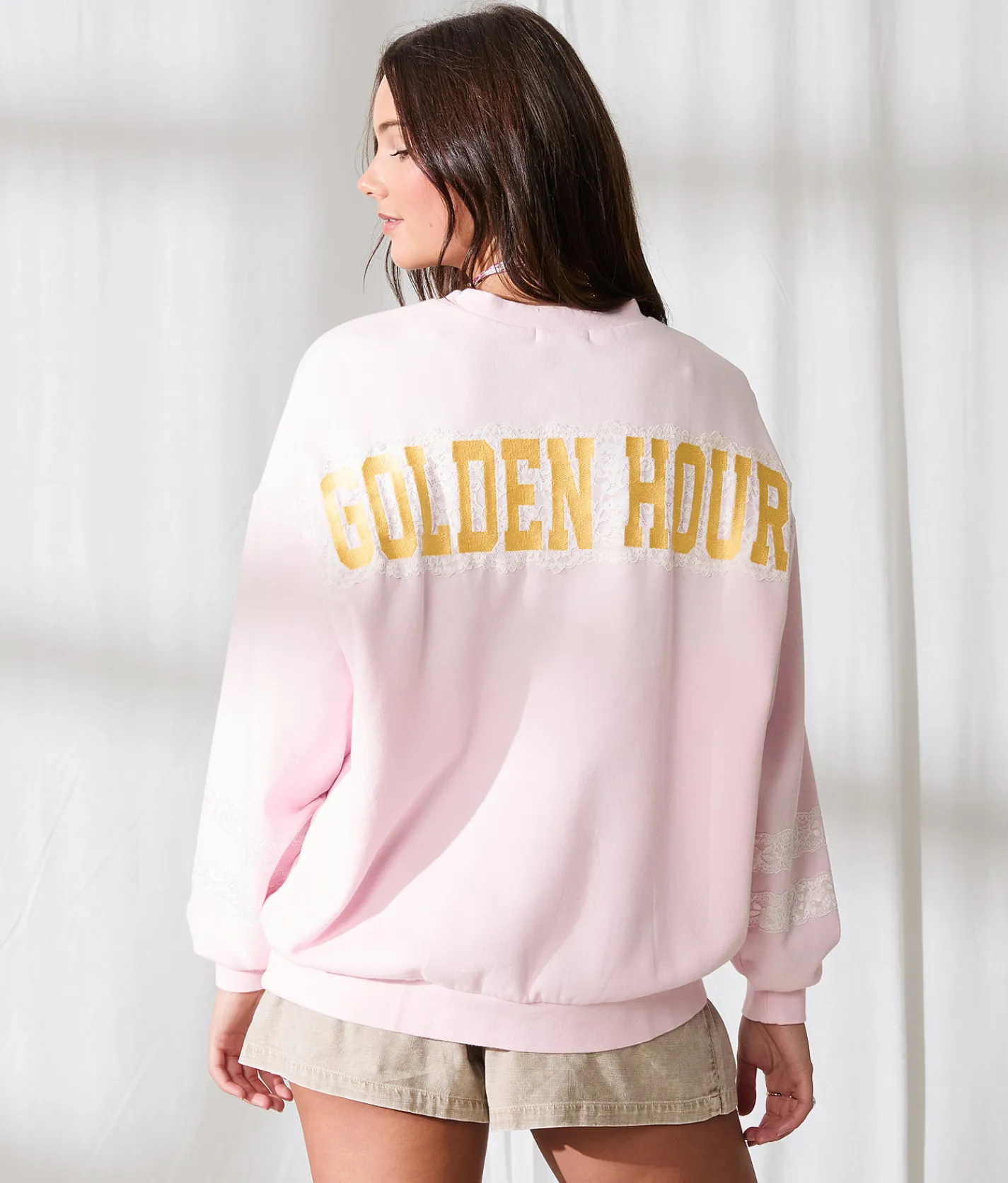 33 Coastal Golden Hour Lace Pullover Ballerina Pink Outlet