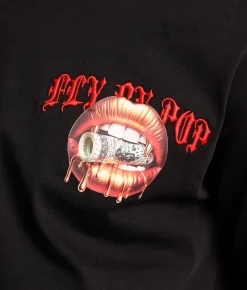 Tops|Graphic T-Shirts | FLY by Popularity Golden Lips Oversized T-Shirt Black