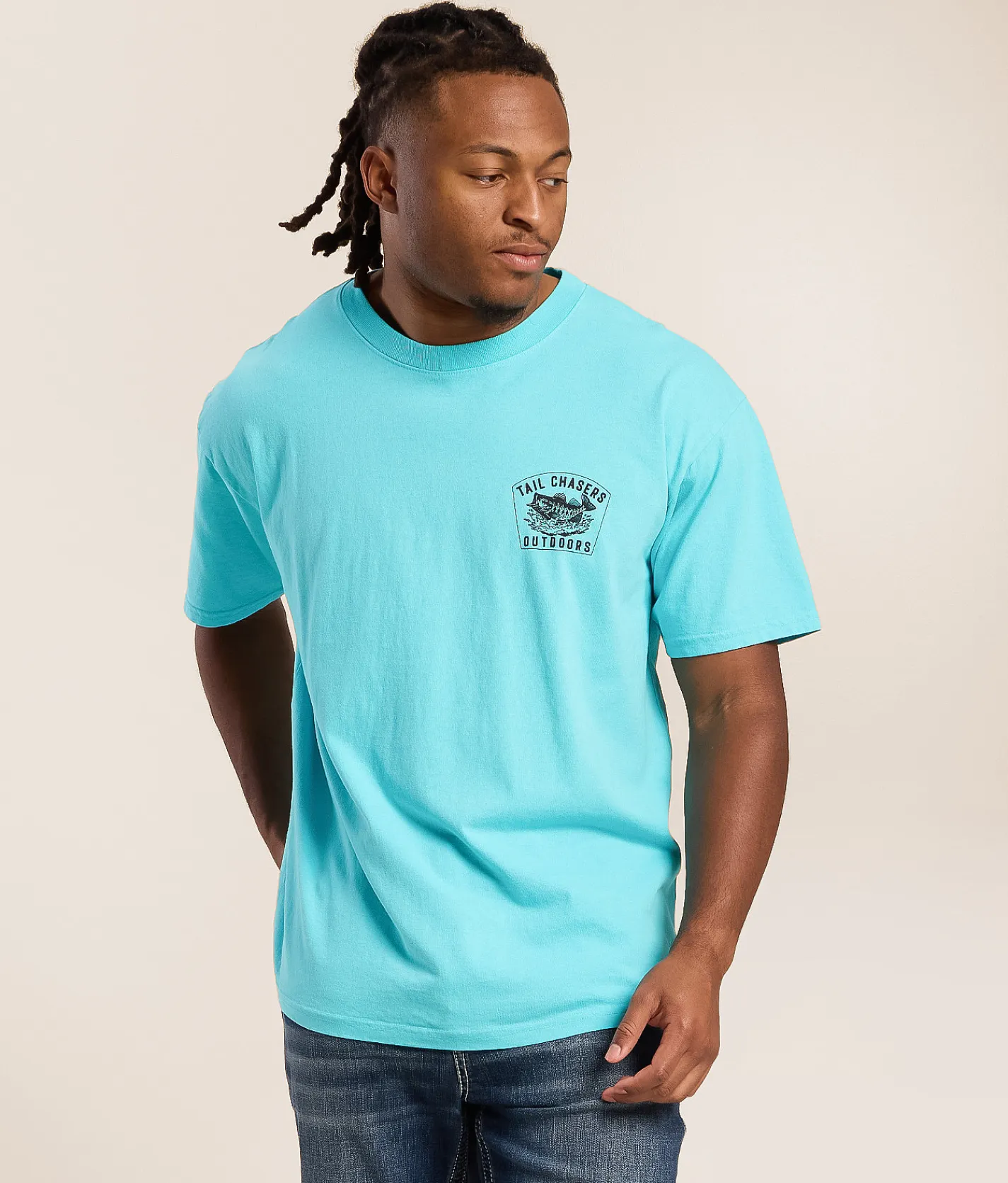 Tail Chasers Club Gone Fishing T-Shirt Lagoon Pigment Dye Hot