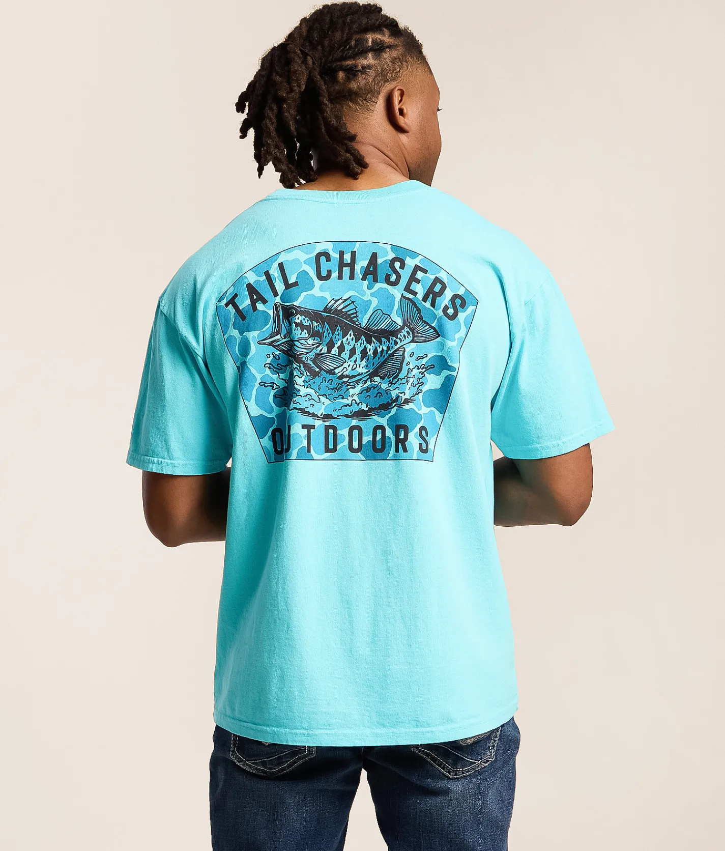 Tail Chasers Club Gone Fishing T-Shirt Lagoon Pigment Dye Hot