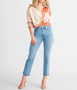 GOOD AMERICAN Good Legs High Rise Straight Stretch Jean Blue 449 Sale