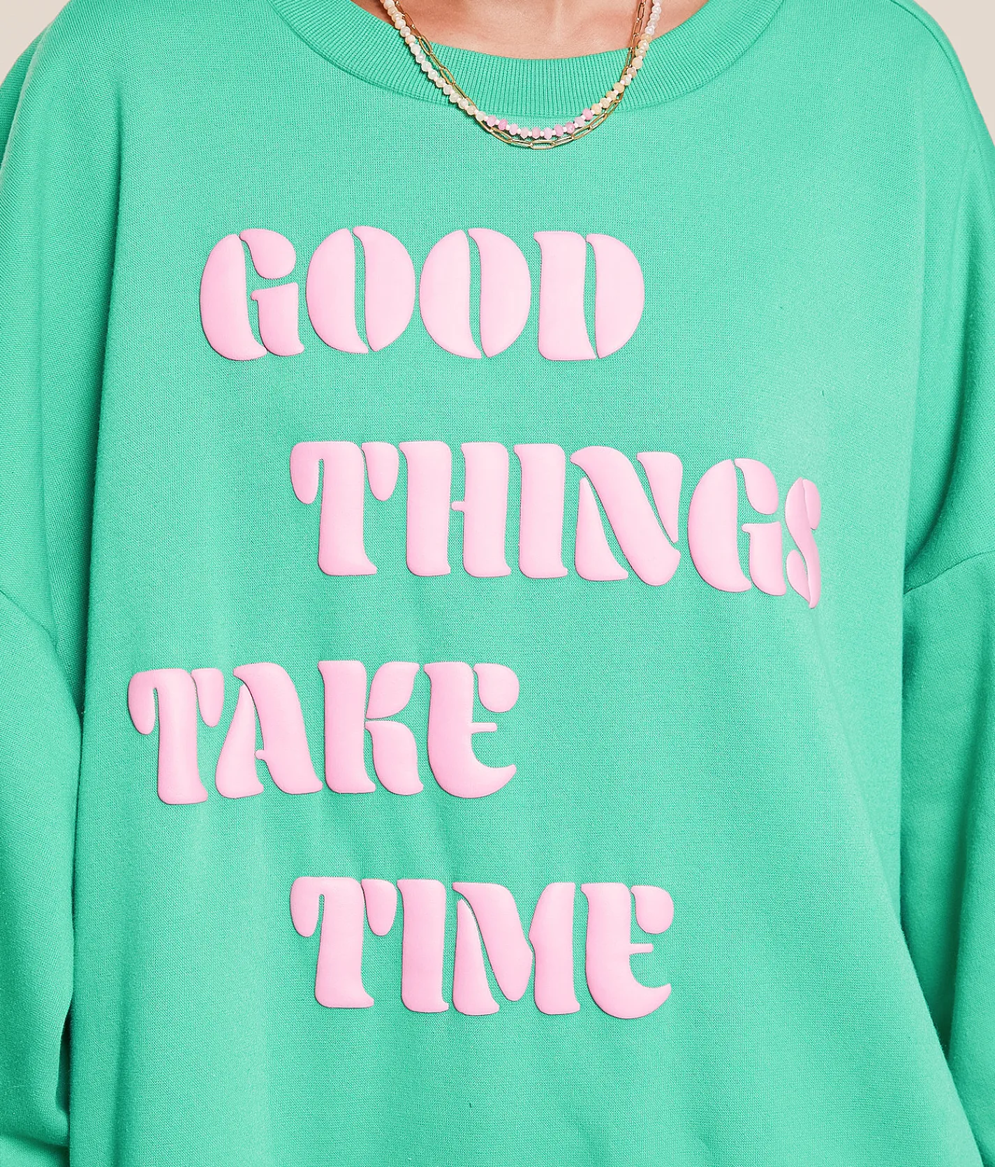 Modish Rebel Good Things Take Time Oversized Pullover Green Spruce