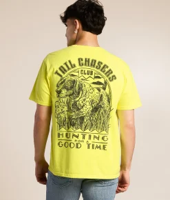 Tops|Graphic T-Shirts | Tail Chasers Club Good Times T-Shirt Neon Lemon Pigment Dye