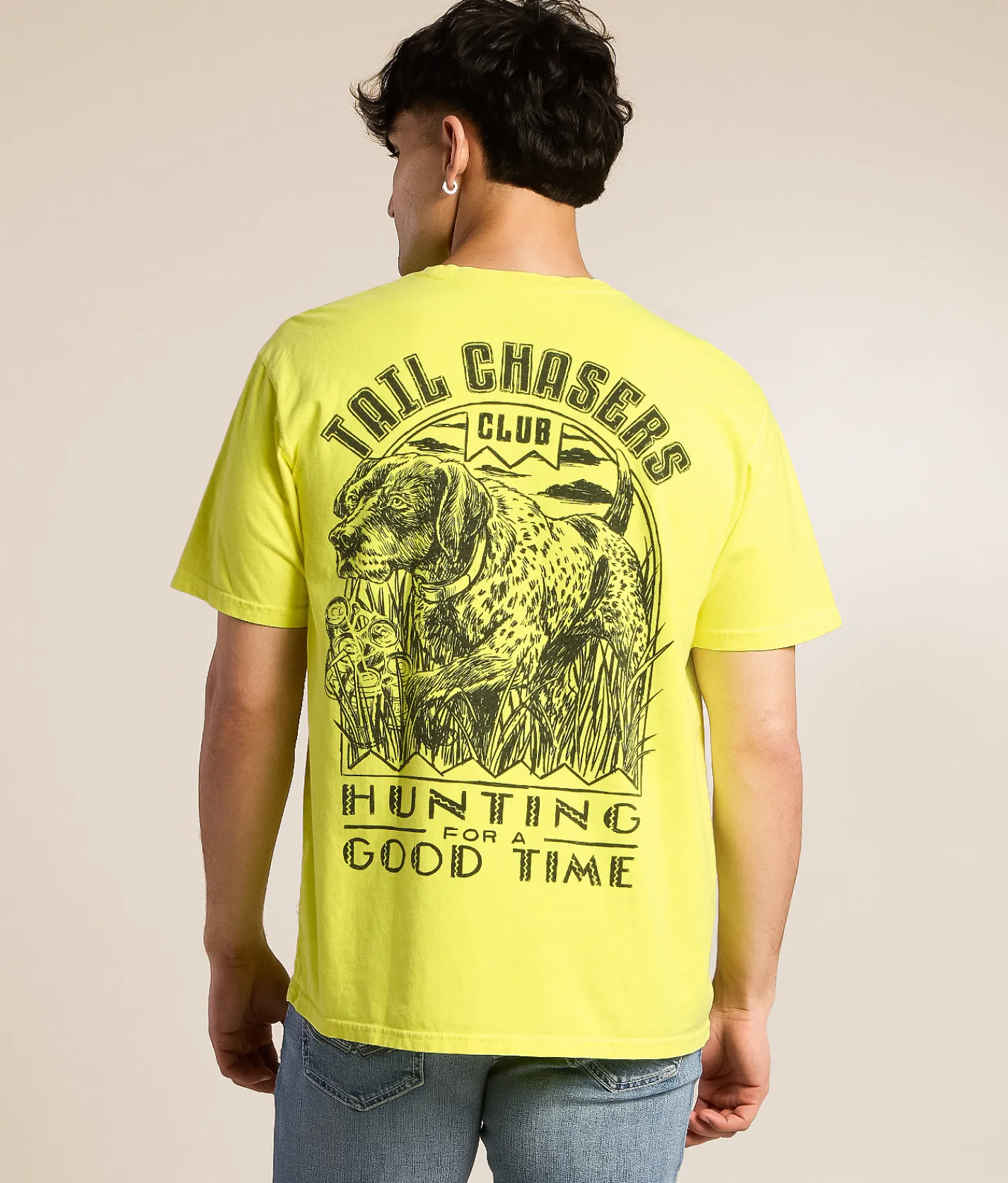 Tops|Graphic T-Shirts | Tail Chasers Club Good Times T-Shirt Neon Lemon Pigment Dye