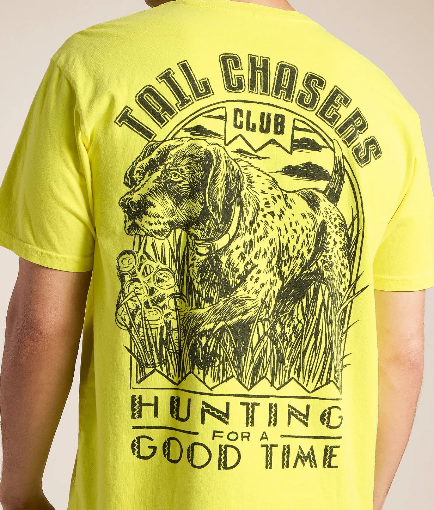 Tops|Graphic T-Shirts | Tail Chasers Club Good Times T-Shirt Neon Lemon Pigment Dye