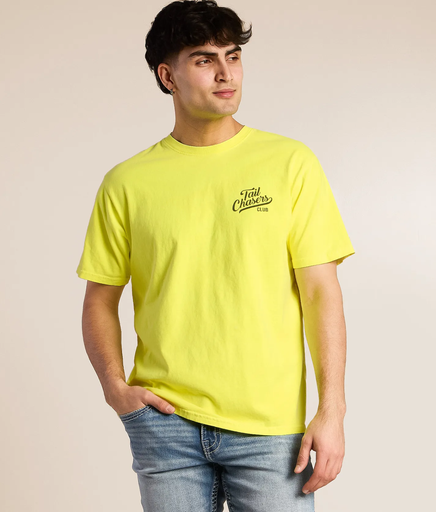Tops|Graphic T-Shirts | Tail Chasers Club Good Times T-Shirt Neon Lemon Pigment Dye