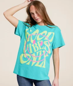 Goodie Two Sleeves Good Vibes Only Oversized T-Shirt Sea Blue