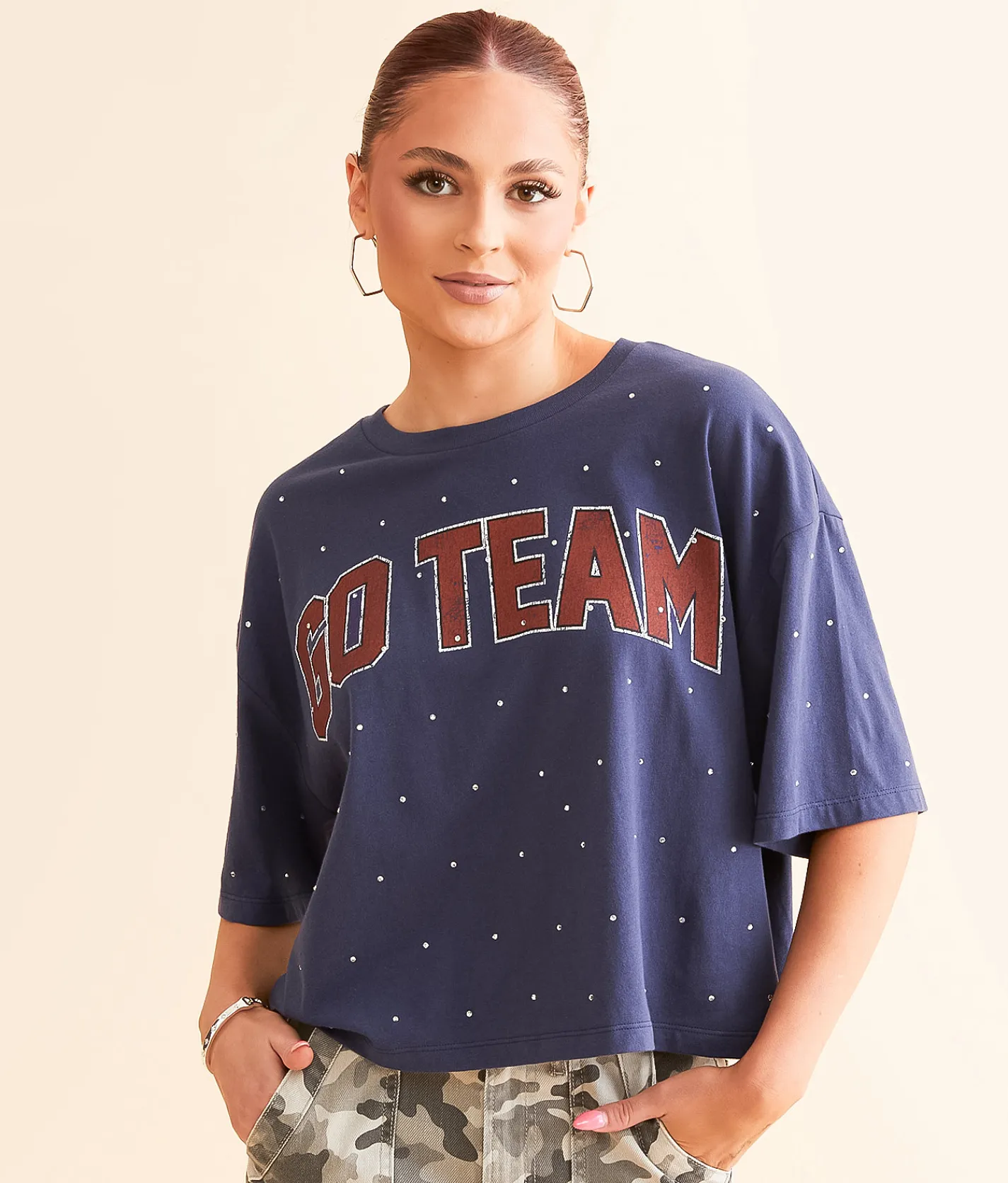 Tops | DH Apparel Go Team Rhinestone Cropped T-Shirt Patriot Blue