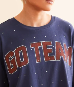 Tops | DH Apparel Go Team Rhinestone Cropped T-Shirt Patriot Blue