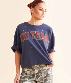 Tops | DH Apparel Go Team Rhinestone Cropped T-Shirt Patriot Blue